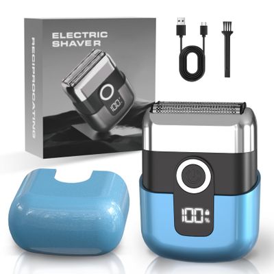 LYRSLF Electric Foil Shavers for Men: Mini Electric Razor, Foil Shaver for Face, IPX7 Waterproof Wet Dry Cordless Razor with 3 Floating Blades, LED Display for Travel & Home, USB Type C (Blue)