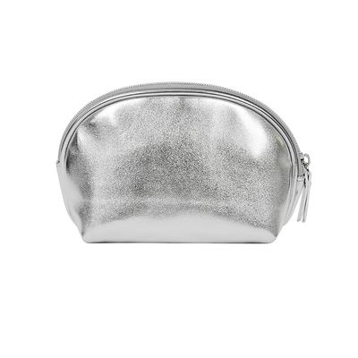 1 Pcs Small Portable Cosmetic Bag,Glossy Glitter Travel Makeup Bag Faux Leather Travel Cosmetic Bags Makeup Brushes Accessories For Woman Men-Silver