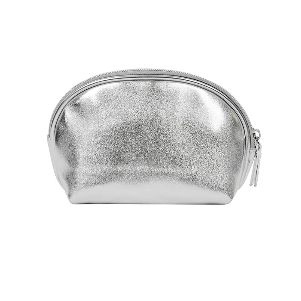 1 Pcs Small Portable Cosmetic Bag,Glossy Glitter Travel Makeup Bag Faux Leather Travel Cosmetic Bags Makeup Brushes Accessories For Woman Men-Silver