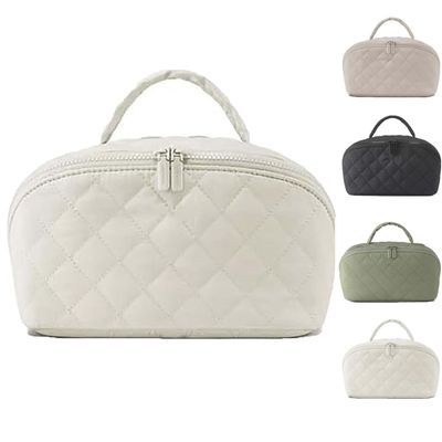 2026 New Travel Makeup Bag For Woman - Wide Open Lay-Flat Water-Resistant Cosmetic Case Lay Flat Makeup Bag With Compartments & Handle(White)