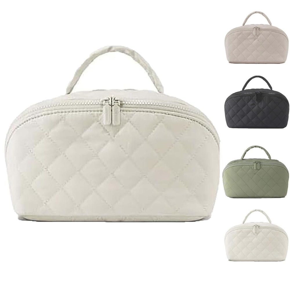 2026 New Travel Makeup Bag For Woman - Wide Open Lay-Flat Water-Resistant Cosmetic Case Lay Flat Makeup Bag With Compartments & Handle(White)