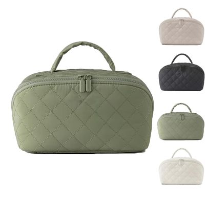 2026 New Travel Makeup Bag For Woman - Wide Open Lay-Flat Water-Resistant Cosmetic Case Lay Flat Makeup Bag With Compartments & Handle(Green)