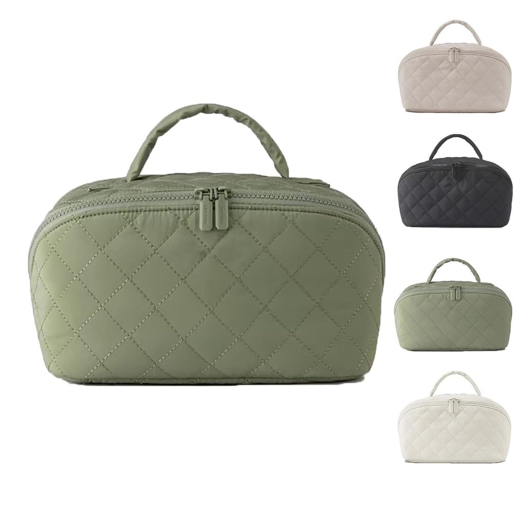 2026 New Travel Makeup Bag For Woman - Wide Open Lay-Flat Water-Resistant Cosmetic Case Lay Flat Makeup Bag With Compartments & Handle(Green)