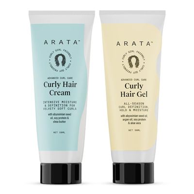 Ara.ta Curl Styling Combo (Mini) - Curl Cream (50ml) + Gel (50ml) For Dry, Frizzy, Wavy, Curly Hair | Reduces Frizz | Moisturises, Hydrates & Defines Curls | Natural Hold |