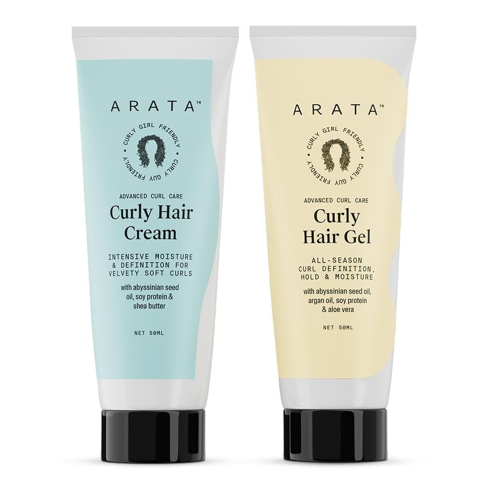 Ara.ta Curl Styling Combo (Mini) - Curl Cream (50ml) + Gel (50ml) For Dry, Frizzy, Wavy, Curly Hair | Reduces Frizz | Moisturises, Hydrates & Defines Curls | Natural Hold |