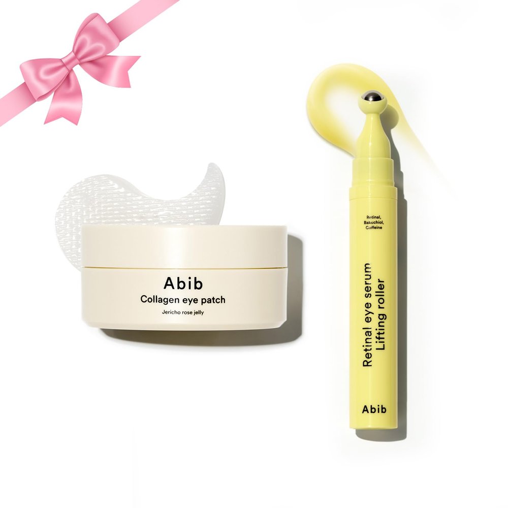 abib Special Eye Care Duo : Collagen Eye Patchr&Retinal Serum Lifting Roller, Korean Skincare, Anti-wrinkle, Dark Circles with Caffeine & Bakuchiol for Under Eyes