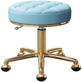 XYIANG Round Rolling Stool - Adjustable Swivel Beauty Chair, PU Leather Seat & Gold Steel Frame for Salon(Blue)