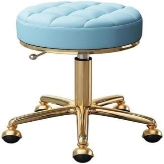 XYIANG Round Rolling Stool - Adjustable Swivel Beauty Chair, PU Leather Seat & Gold Steel Frame for Salon(Blue)