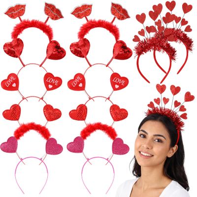 Zeyune 12 Pcs Valentines Day Heart Headbands Bulk for Women Glitter Love Shaped Head Bopper Cute Hair Accessory for Galentine, Wedding, Engagement, Birthday, Party