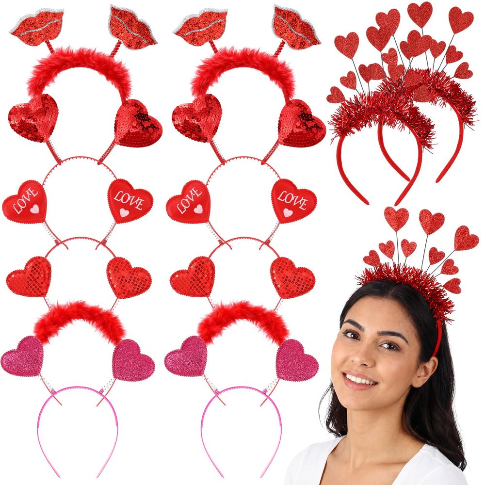 Zeyune 12 Pcs Valentines Day Heart Headbands Bulk for Women Glitter Love Shaped Head Bopper Cute Hair Accessory for Galentine, Wedding, Engagement, Birthday, Party