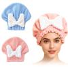 2PCS Super Absorbent Hair Towel Wrap for Wet Hair,Microfiber Hair Drying with Caps Bow Design,2026 New Fast Drying Hair Turban Wrap Towels Shower Cap for Girls and Women(Pink, Blue) view 1