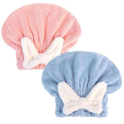 2Pcs Ultra Absorbent Hair Quick Drying Towel, Microfiber Hair Towel, Soft Bow Tie Wet Hair Towels Wrap for Long Curly Hair Women (Pink+Blue) (Traditional)