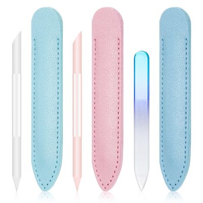 3 PCS Glass Cuticle Pusher Set with Leather Case Dual Ended Glass Cuticle Stick Cuticles Remover Tool Manicure Stick Angled Cuticles Filing Pusher for NailsCare