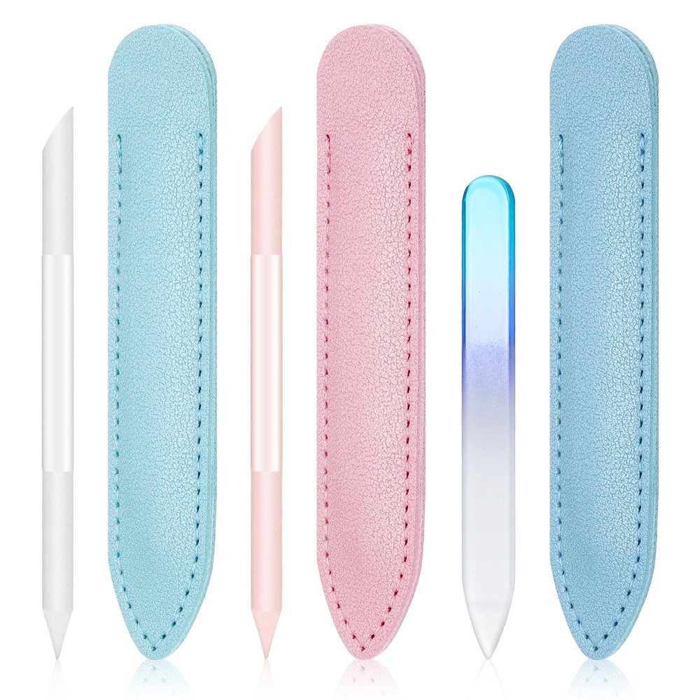 3 PCS Glass Cuticle Pusher Set with Leather Case Dual Ended Glass Cuticle Stick Cuticles Remover Tool Manicure Stick Angled Cuticles Filing Pusher for NailsCare