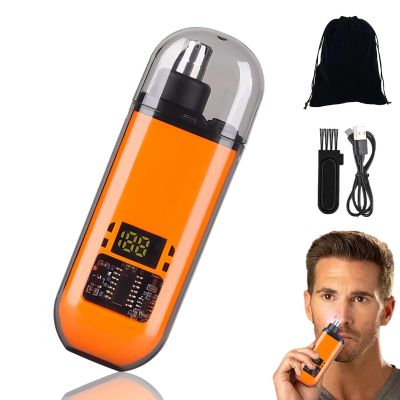 2-in-1 Electric Portable Ear and Nose Hair Trimmer Clipper, Rechargeable Nose Hair Trimmer for Men Women, Waterproof with Digital Display (Orange)