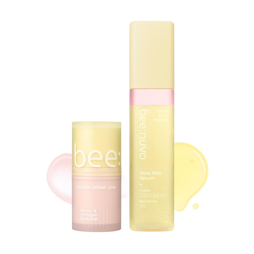 beenuvo Hydration & Glow Duo - Honey & Collagen Lip Butter + Propolis Glow Mist Serum