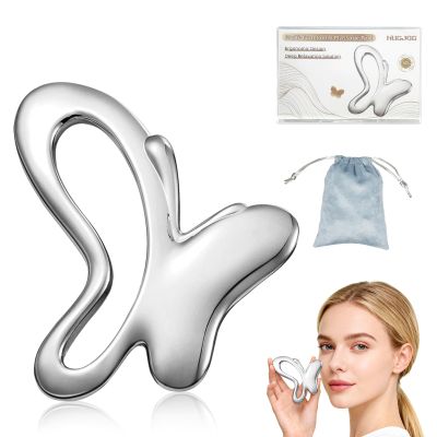 Butterfly Metal Gua Sha Facial Tool & Face Massager  Upgraded Manual Skin Care Tool for Face Shaping, Relaxation & Daily Beauty Routine  Giftable Set with Velvet Pouch and Clear PP Storage Case