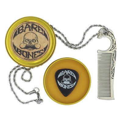 Mustache Wax Medium Hold Bare Bones 1 oz Tin & Necklace Death Grip Mustache Comb Mens Combo Kit - Grooming For Men Handlebar Moustache