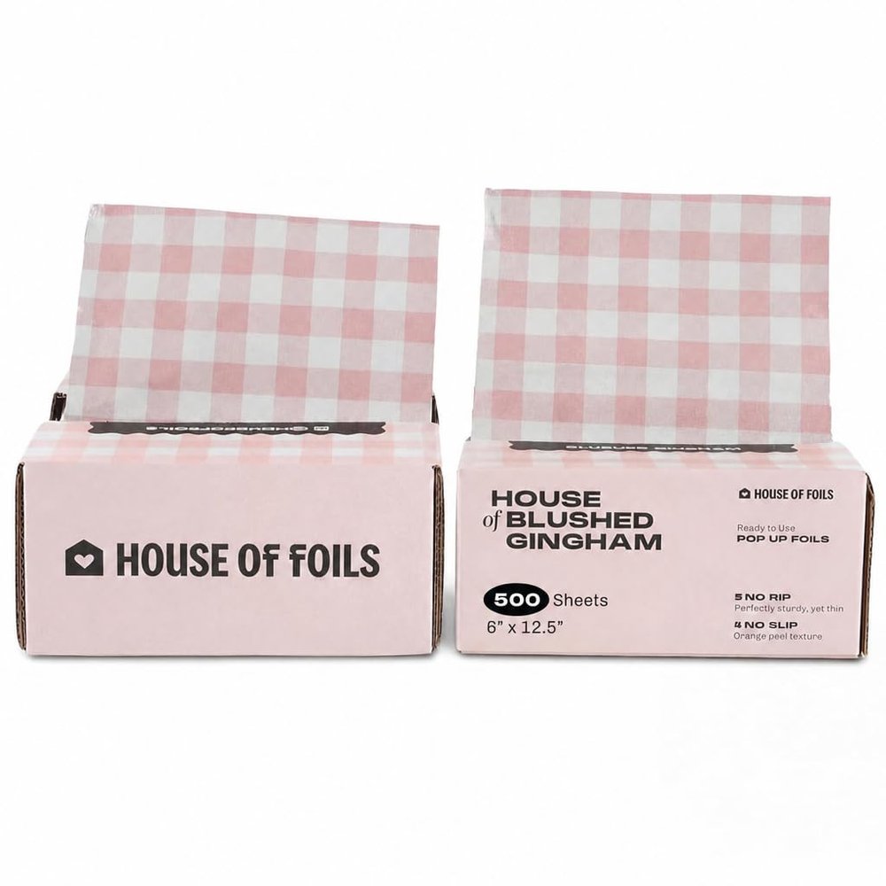 House of Foils Cute 6x12.5 Hair Foils (Blushed Gingham, 1000 Count)
