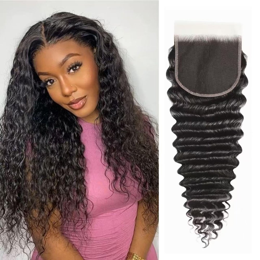 5x5 SKINLIKE 100% Real HD Lace Closure Human Hair Deep Wave Closure 0.095mm Ultra-thin Invisible Swiss HD Lace Closure Pre Plucked Small Single Knots Brazilian Virgin Human Hair Closure 12inch
