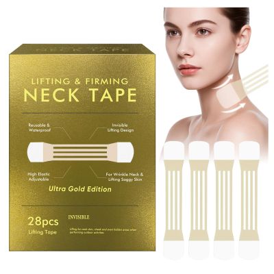 ITECFREELY 28PCS Neck Lift Tape, Invisible Neck Tape Lifting for Double Chin & Sagging Skin, Reusable High Elastic Face Tape Waterproof & Breathable Instant Lift for Women