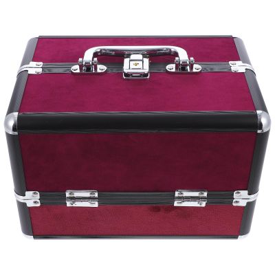 HAMPPLIES Large Capacity Aluminum Alloy Makeup Case Cosmetic Storage Box for Travel and Business Trips Lightweight Toiletry Organizer with Dual-open Design in Wine and Black Gift for Women