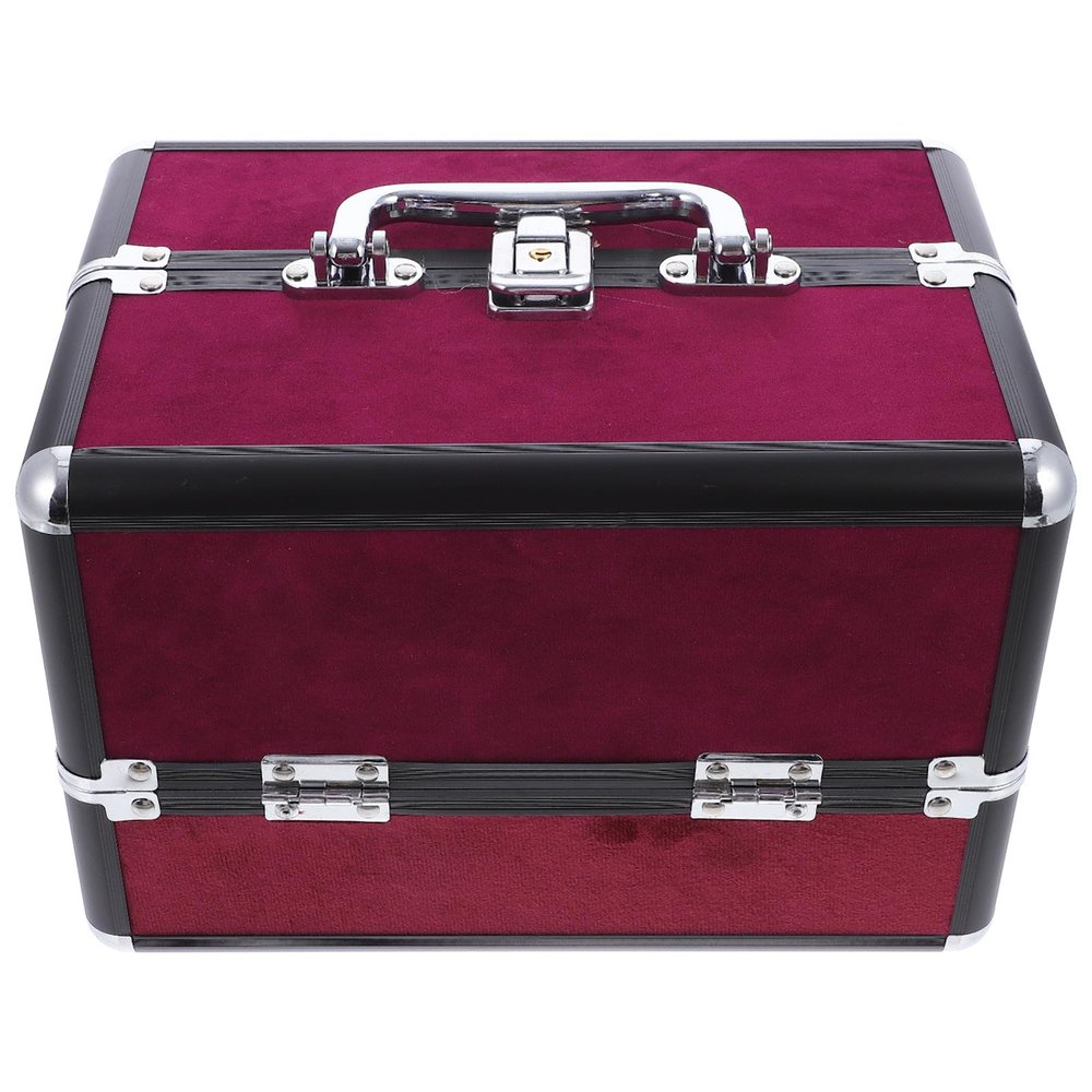HAMPPLIES Large Capacity Aluminum Alloy Makeup Case Cosmetic Storage Box for Travel and Business Trips Lightweight Toiletry Organizer with Dual-open Design in Wine and Black Gift for Women
