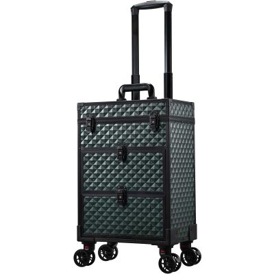 boldblox Rolling Makeup Train Case Cosmetology Case on Wheels Large Cosmetic Organizer Travel Cart for Hairstylist Artist Nail Beauty Green