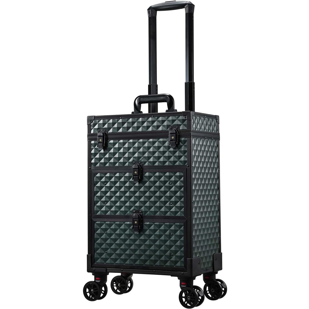boldblox Rolling Makeup Train Case Cosmetology Case on Wheels Large Cosmetic Organizer Travel Cart for Hairstylist Artist Nail Beauty Green