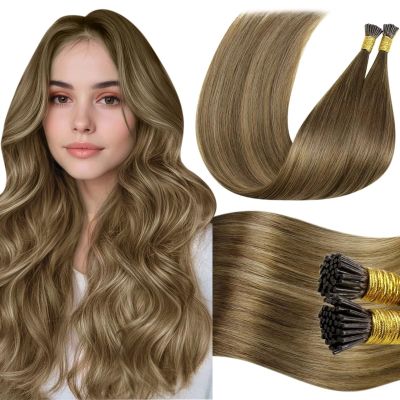 LaaVoo Itip Human Hair Extensions Brown Ombre Light Brown to Golden Brown I Tips Hair Extensions Real Hair I Tip Hair Extension Silky Straight Hair 14 inch 80g 160s