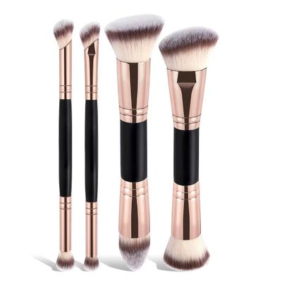 Stlalsa 4-piece foundation make-up makeup brush double head beveled contour brush suitable for mixing liquid powder concealer cream blush brush eyes (black)