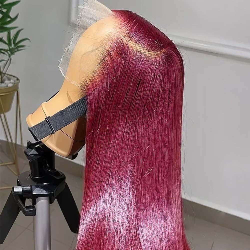 oulaer Burgundy Bone Straight Lace Front Human Hair Wig Red 99J Colored 13x6 HD Lace Frontal Wigs For Women Pre Plucked With Baby Hair Glueless Wigs Bleached Knots 150% Density 18Inch