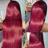 oulaer Burgundy Bone Straight Lace Front Human Hair Wig Red 99J Colored 13x6 HD Lace Frontal Wigs For Women Pre Plucked With Baby Hair Glueless Wigs Bleached Knots 150% Density 18Inch view 3