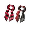 TSOVTHRID Red Black Plaid Satin Hair Ties for Women Christmas Music Note Elastic Hair Ties Knotted Ribbon Girls Bow Scrunchies with Long Tails 2 Pcs view 1