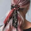 TSOVTHRID Red Black Plaid Satin Hair Ties for Women Christmas Music Note Elastic Hair Ties Knotted Ribbon Girls Bow Scrunchies with Long Tails 2 Pcs view 2