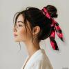 TSOVTHRID Red Black Plaid Satin Hair Ties for Women Christmas Music Note Elastic Hair Ties Knotted Ribbon Girls Bow Scrunchies with Long Tails 2 Pcs view 3