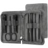 7 in 1 Nail Clippers and Beauty Tool Portable Set Stainless Steel Manicure Set with Gray Leather Bag view 1