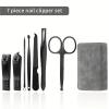 7 in 1 Nail Clippers and Beauty Tool Portable Set Stainless Steel Manicure Set with Gray Leather Bag view 2
