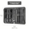 7 in 1 Nail Clippers and Beauty Tool Portable Set Stainless Steel Manicure Set with Gray Leather Bag view 3
