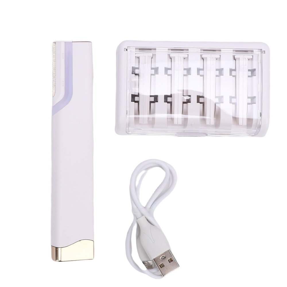 ZJchao Facial Exfoliation Hair Removal Tool USB Rechargeable 3 Speed Adjustable Women Face Hair Trimmer with LED Light 4 Refill Heads for Sensitive Skin (White)