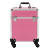 Professional Pink Makeup Case, Multi-Layer Trolley Cosmetic Box, Lockable Nail Storage with Extendable Handle, Adjustable Dividers for Brushes & Pigments, Lightweight Train Case for Salon, Tattoo view 1