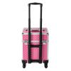 Professional Pink Makeup Case, Multi-Layer Trolley Cosmetic Box, Lockable Nail Storage with Extendable Handle, Adjustable Dividers for Brushes & Pigments, Lightweight Train Case for Salon, Tattoo view 3