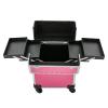 Professional Pink Makeup Case, Multi-Layer Trolley Cosmetic Box, Lockable Nail Storage with Extendable Handle, Adjustable Dividers for Brushes & Pigments, Lightweight Train Case for Salon, Tattoo view 4