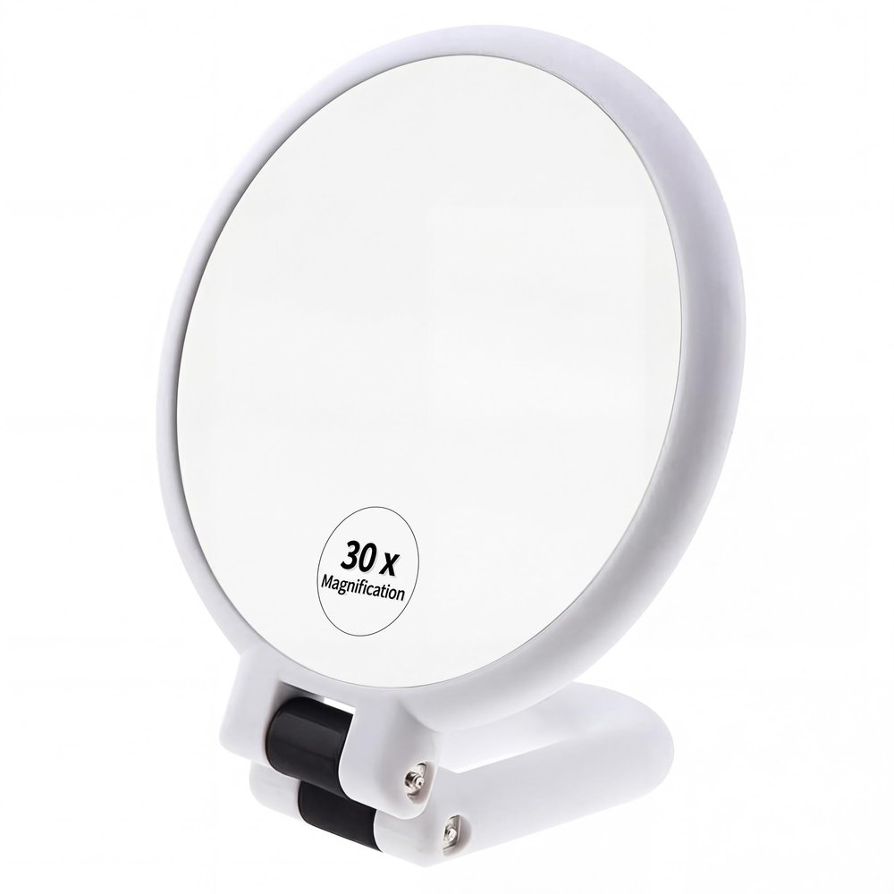 1x 30x Magnifying Hand Held MirrorDouble Side Travel Mirror with Foldable Handle1x 30x Magnification Hand Mirror for Women Travel Table Desk