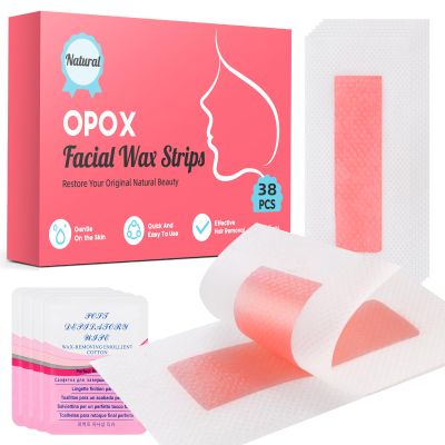 OPOX 38PCS Facial Wax Strips for Hair Removal, Facial Hair Removal for Women, Waxing Kit for Women's Face, Bikini, Chest, Body, Arms, Legs, Back | 38ct Waxing Strips & 4 calming Oil Wipes