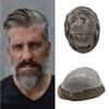 JUST HAIR Thin Skin Mens Toupee Human Hair Replacement V-looped Men Hair Piece 0.04mm Invisible Toupee for Men Hair System 8X10-80% density#365 Dark Brown+65% Gray view 1
