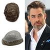 JUST HAIR Thin Skin Mens Toupee Human Hair Replacement V-looped Men Hair Piece 0.04mm Invisible Toupee for Men Hair System 7X9-100% density#540 Medium Light Brown+40% Gray view 1