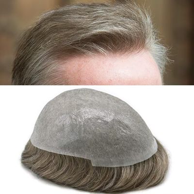 JUST HAIR Thin Skin Mens Toupee Human Hair Replacement V-looped Men Hair Piece 0.04mm Invisible Toupee for Men Hair System 6X8-100% density#730 Very Light Brown+30% Gray