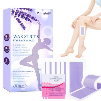 72PCS Wax Strips for Hair Removal, 48 Body & 24 Face Wax Strips with 8 calming Oil Wipes, At Home Waxing Kit for Women & Men - Body, Arms, Legs, Back, Bikini & Brazilian, Hypoallergenic All Skin Types