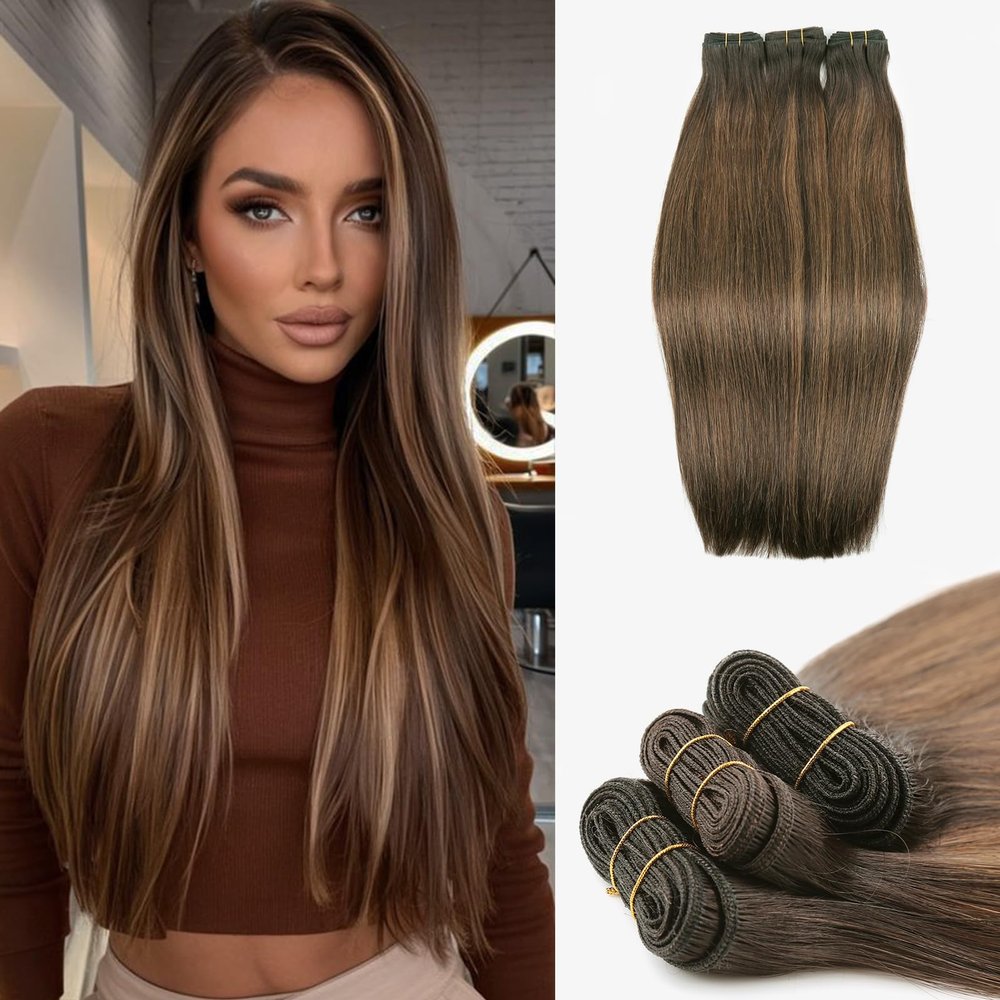 Bella Hair Premium Remy Human Hair Weave Silky Straight, Upgraded Voluminous Full & Thick Human Hair Bundle Extension - Ombre Color #T2/6/P2 16 inch
